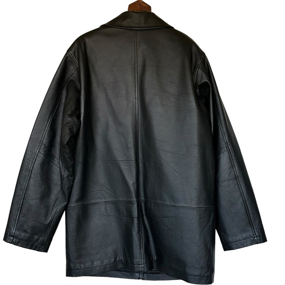 Stunning Oversized Vintage Boyfriend Black Leather Coat Jacket - Picture 9 of 12